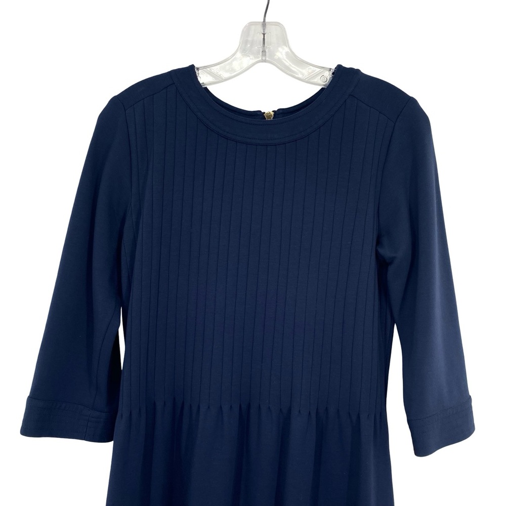 Elizabeth McKay The Pleated Belted Knit Dress Navy Blue - Picture 5 of 10